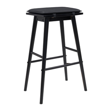 Peroni MidCentury Classic Saddle-Seat Solid Wood/Vegan Leather Backless Counter Stool with Removeable Cushion